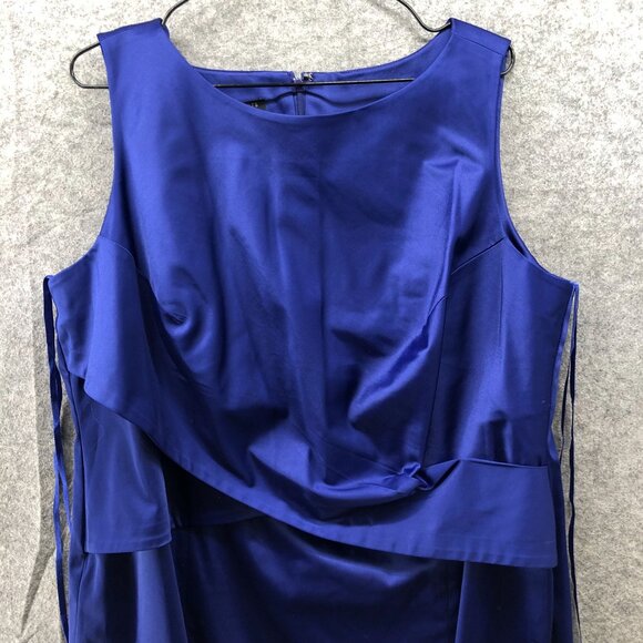 Talbots Satin Sheath Dress Womens 14W-16W Royal Blue Sleeveless Drape Formal - Picture 3 of 11